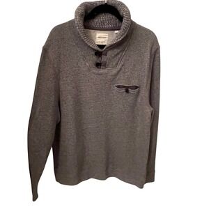 Billy Reid Shawl Collar Sweater Mens Grey Textured Button Neck Pullover XL